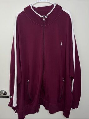 Polo by Ralph Lauren Men's Maroon Track Jacket with White Stripes